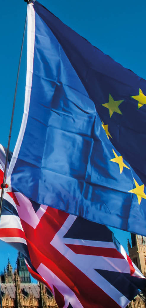European Union and UK flags in front of Big Ben, Brexit EU