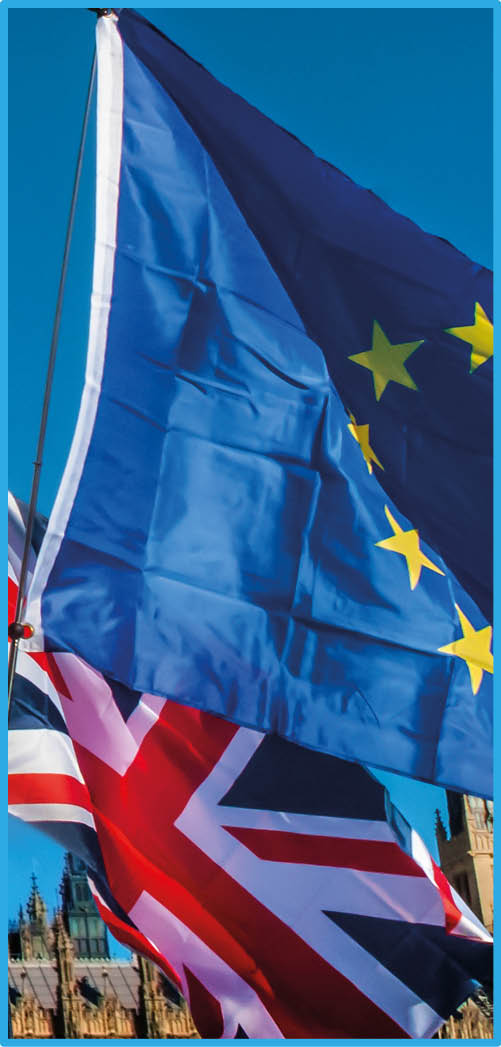 European Union and UK flags in front of Big Ben, Brexit EU